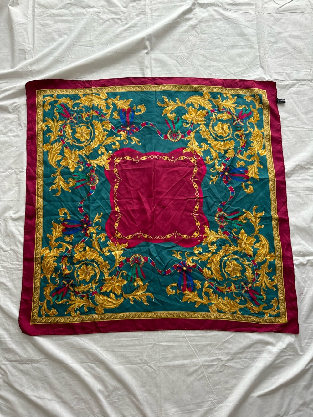 Saldarini 100% Silk Scarf Made in Italy Baroque Chain Print Square Luxury
